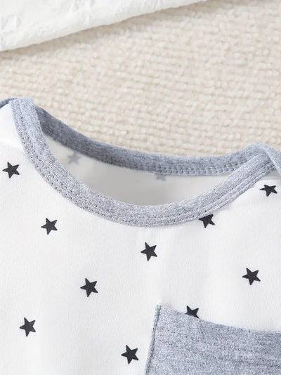 Adorable Baby Boys Star Printed Footed Bodysuit 3 Piece Set