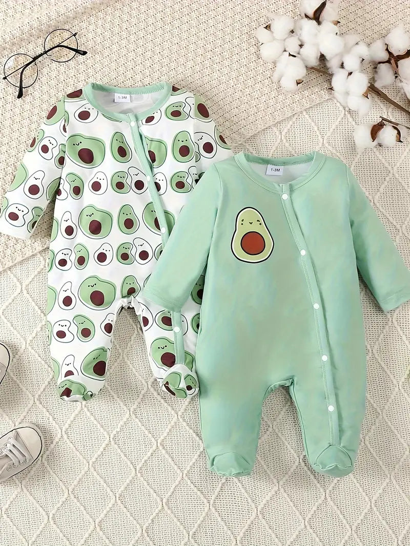 Exclusive Baby Boys Avocado Rompers Set, Soft Long Sleeves