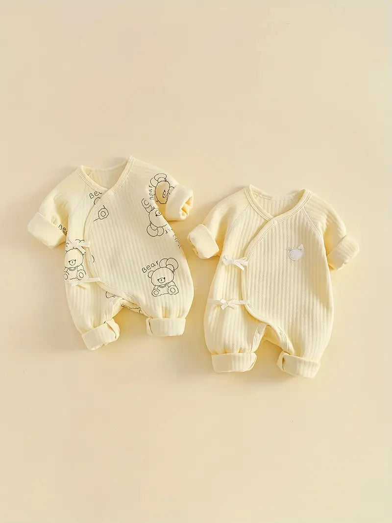 Yellow Bear Lace-Up Bodysuit Two-Piece Set