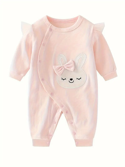 Bowknot Rabbit Embroidered Cotton Long Sleeve Bodysuit