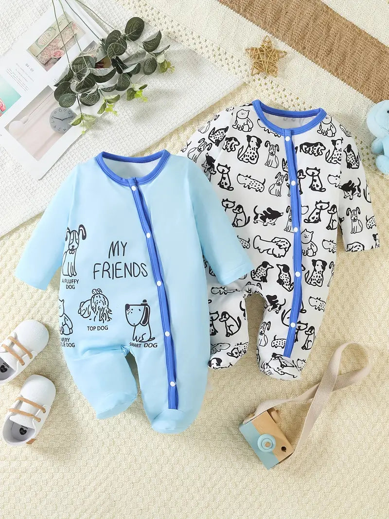 Puppy Print Baby Romper & Footie Set, Soft Polyester Blend