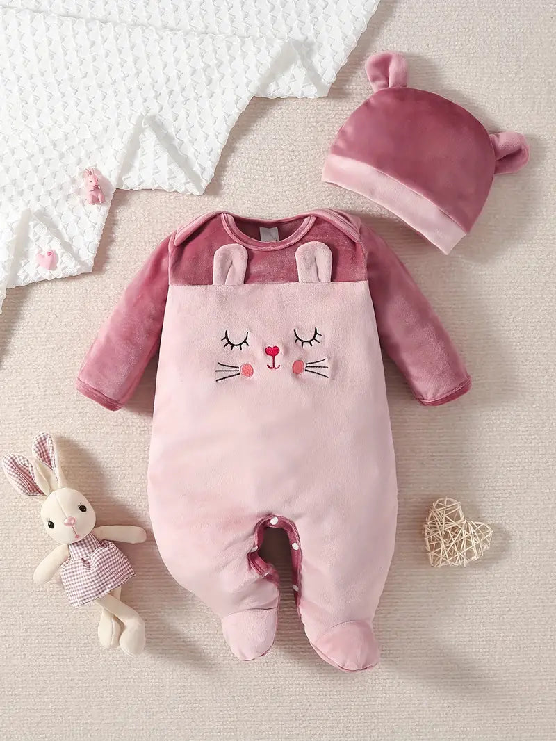 Footed Baby Romper Set with Hat