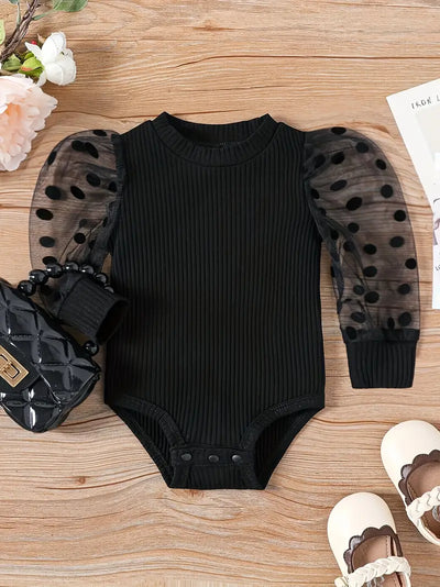 Trendy Baby Polka Dot Long Sleeve Ribbed Romper