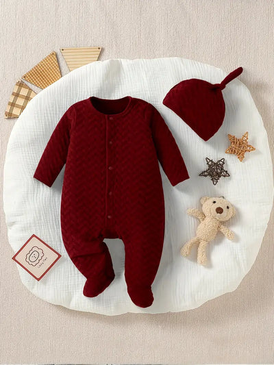 2-Piece Textured Footed Jumpsuit & Cap for Baby