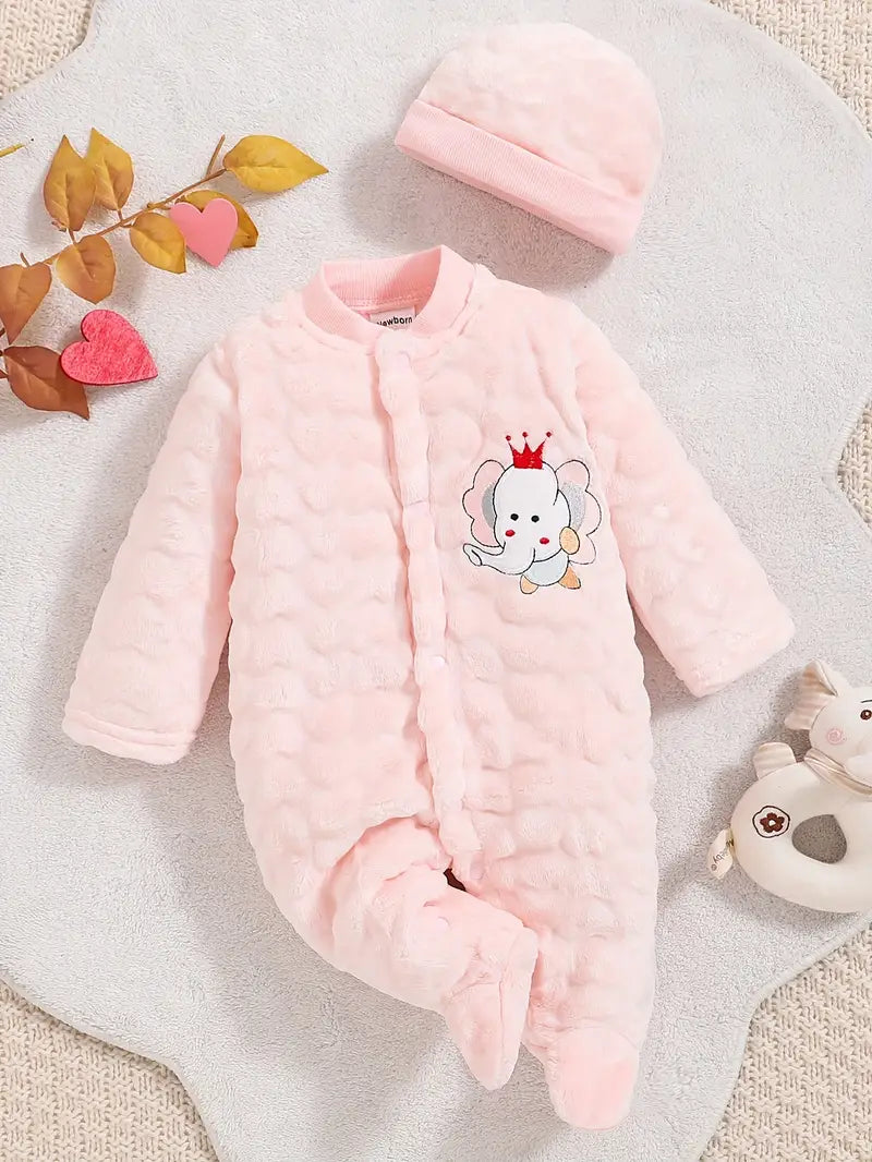 Cozy Cartoon Plush Winter Bodysuit for Kids