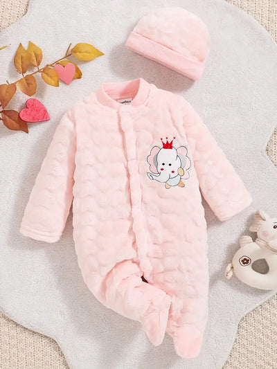 Cozy Cartoon Plush Winter Bodysuit for Kids