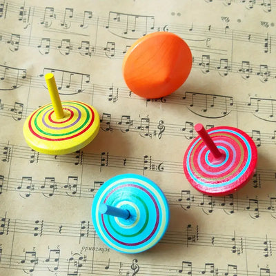 3pcs Hand-painted Wooden Rotating Gyroscopes for Kids