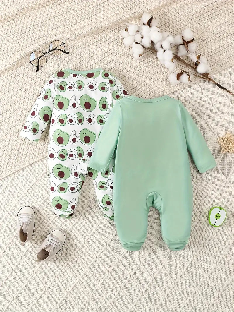 Exclusive Baby Boys Avocado Rompers Set, Soft Long Sleeves