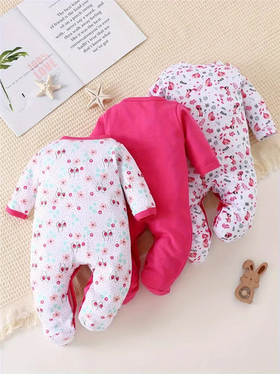 3-Piece Cozy Cotton Baby Bodysuits with Butterfly Prints