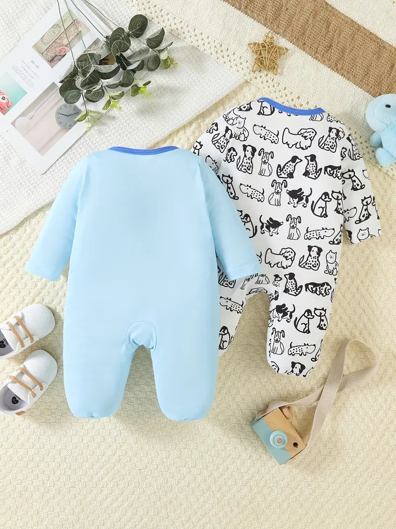 Puppy Print Baby Romper & Footie Set, Soft Polyester Blend