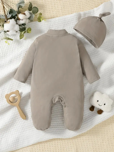 Newborn Boy’s Zip Footed Onesie with Hat, Cozy