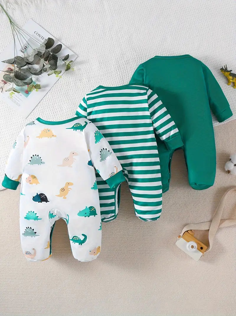 3-Piece Green Baby Romper Set, Pocket Detail