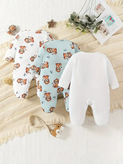 3-Piece Lion Print Baby Romper Set, Cozy Polyester Blend