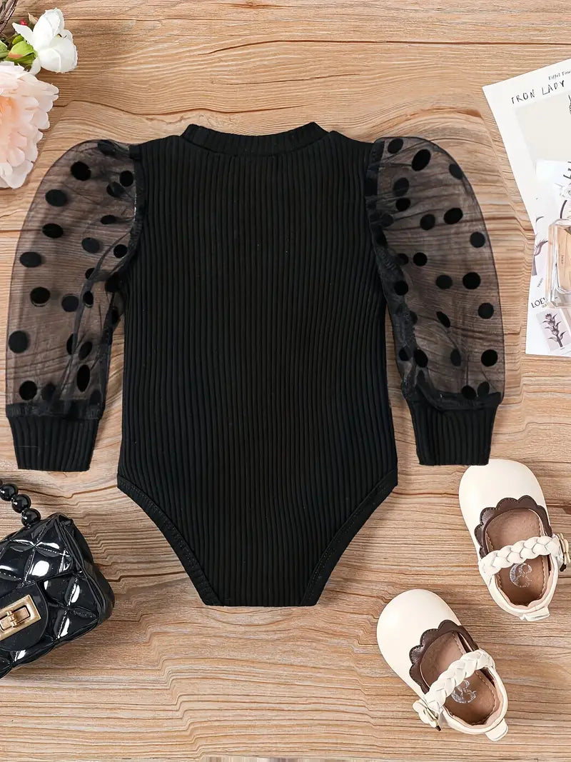 Trendy Baby Polka Dot Long Sleeve Ribbed Romper