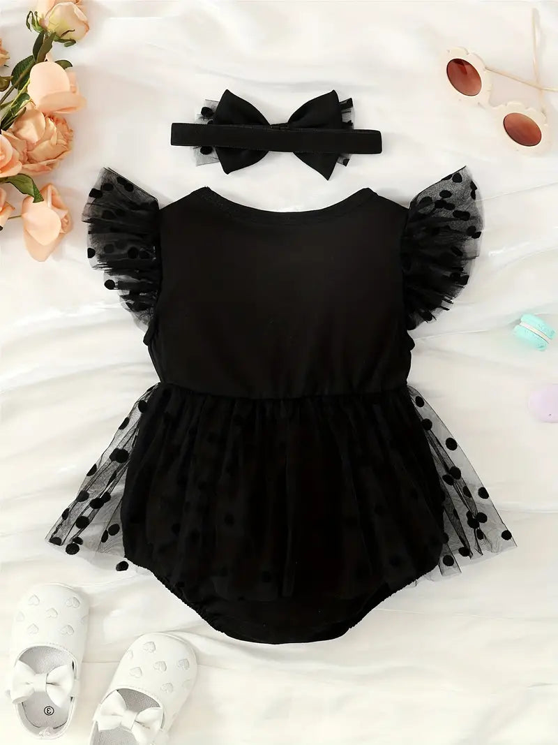 Adorable Chiffon Fabric Flutter Sleeve Princess Bodysuit