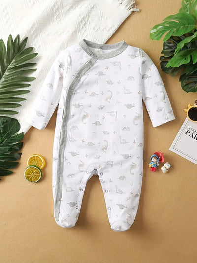 2-Piece Dinosaur Print Baby Romper, Cozy Cotton Footed