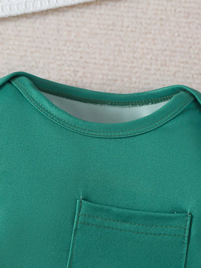 3-Piece Green Baby Romper Set, Pocket Detail