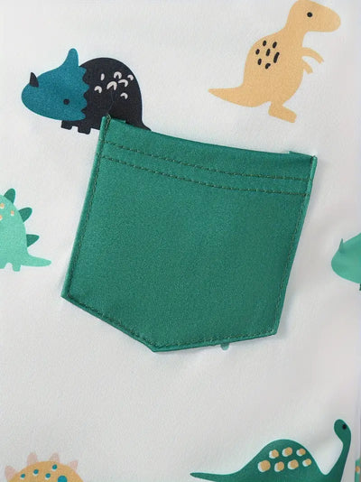 3-Piece Green Baby Romper Set, Pocket Detail