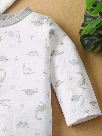 2-Piece Dinosaur Print Baby Romper, Cozy Cotton Footed