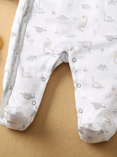 2-Piece Dinosaur Print Baby Romper, Cozy Cotton Footed