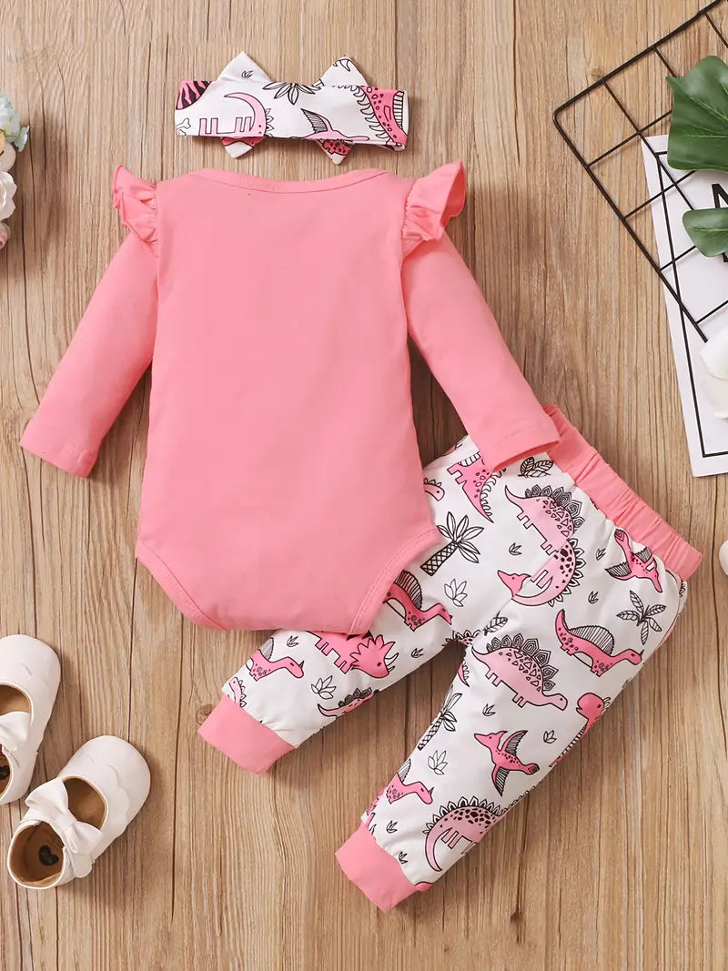 Adorable Baby Girl's Letter Print Onesie & Floral Shorts & Headband Set