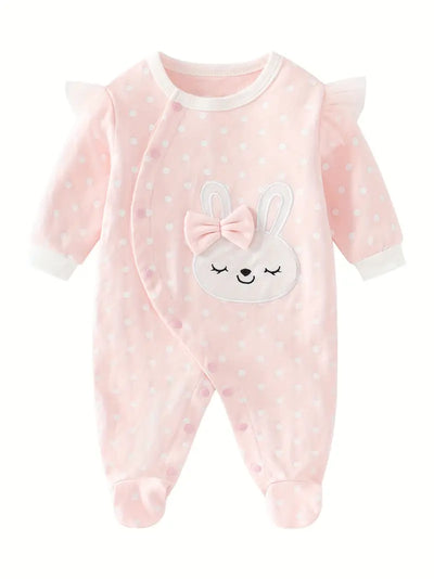 Newborn Pink Cotton Embroidered Rabbit Jumpsuit