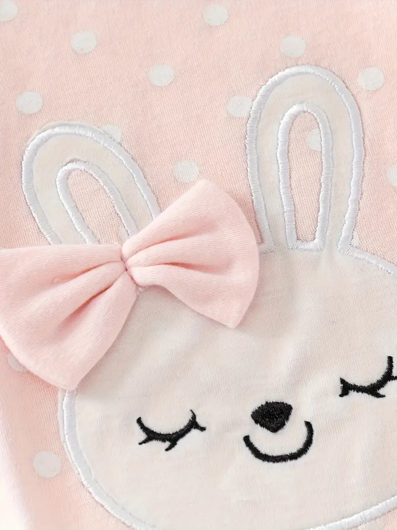 Newborn Pink Cotton Embroidered Rabbit Jumpsuit