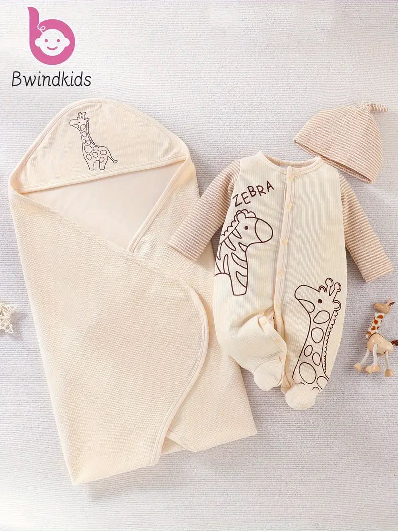 Cartoon Giraffe Print Long Sleeve Footie for Newborn