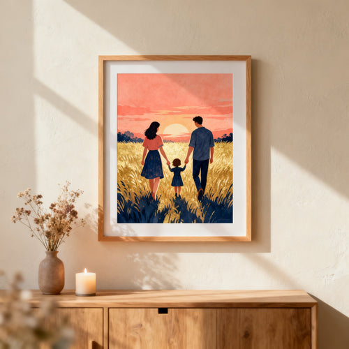 Affiche Souvenir Illustrée — illustration famille encadrée