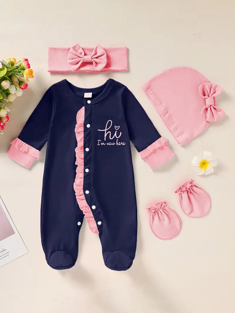 Newborn Baby Girl Letter Print Romper Jumpsuit