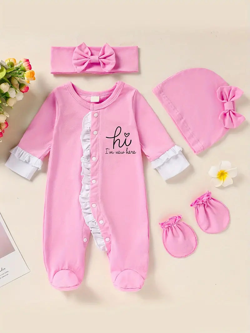 Newborn Baby Girl Letter Print Romper Jumpsuit