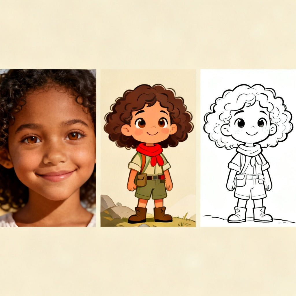 Personnalisation : votre photo devient un personnage illustré puis une page à colorier