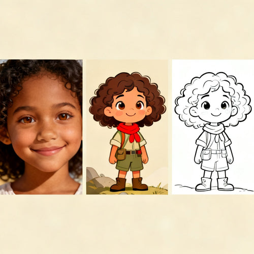 Personnalisation : votre photo devient un personnage illustré puis une page à colorier